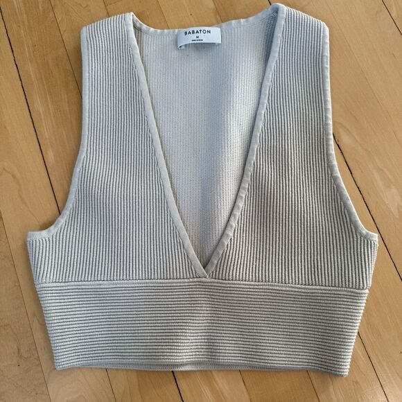 Aritzia Babaton Sculpt Knit Deep V Tank in Matte Pearl M - Picture 4 of 11